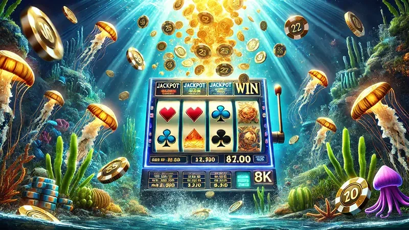 Suasana arena tembak ikan mobile dengan target bawah laut dan efek visual